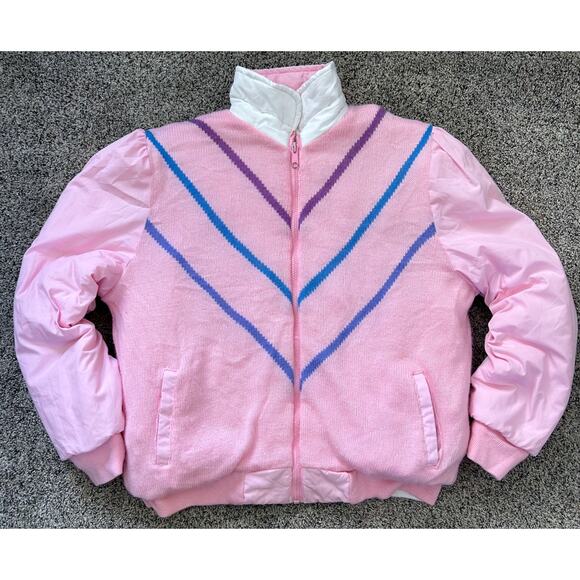 Vintage 80's REVERSIBLE White Pink Preppy Puffer Stranger Things Nancy MED LG - Picture 2 of 10